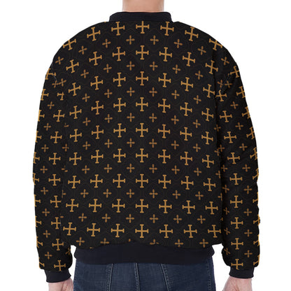 Orthodox Christian Pattern Print Zip Sleeve Bomber Jacket