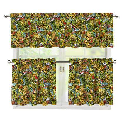 Outdoor Camping Pattern Print 3 Piece Kitchen Curtains