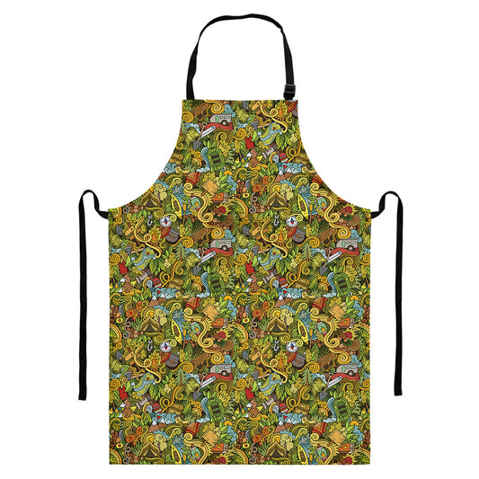 Outdoor Camping Pattern Print Bib Apron With Pocket