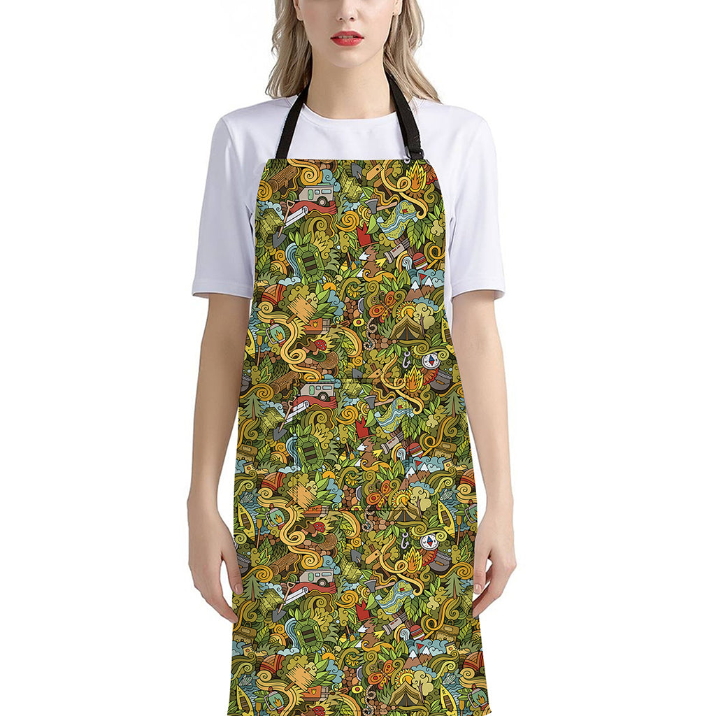 Outdoor Camping Pattern Print Bib Apron With Pocket