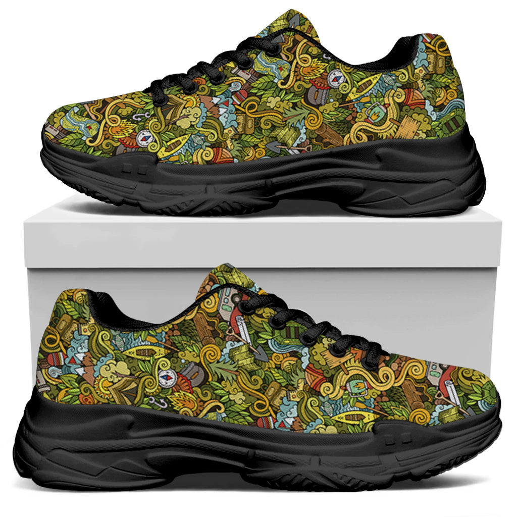 Outdoor Camping Pattern Print Black Chunky Shoes