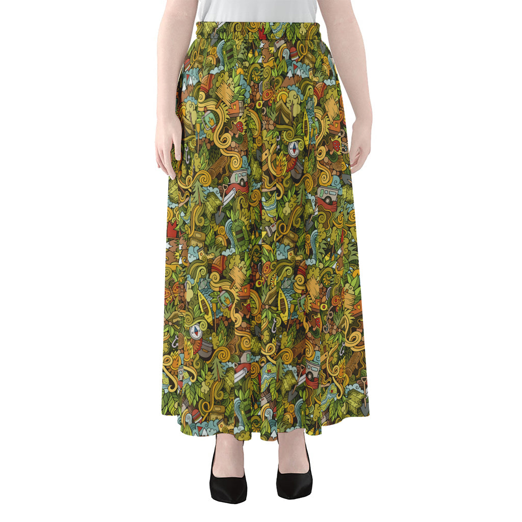 Outdoor Camping Pattern Print Chiffon Maxi Skirt