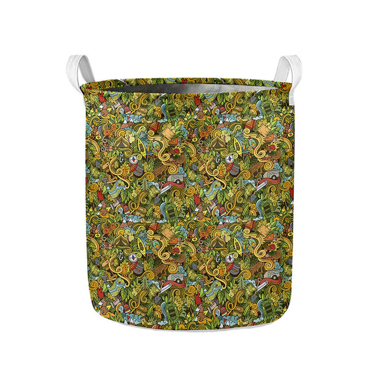 Outdoor Camping Pattern Print Collapsible Laundry Basket