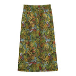 Outdoor Camping Pattern Print Cotton Front Slit Maxi Skirt