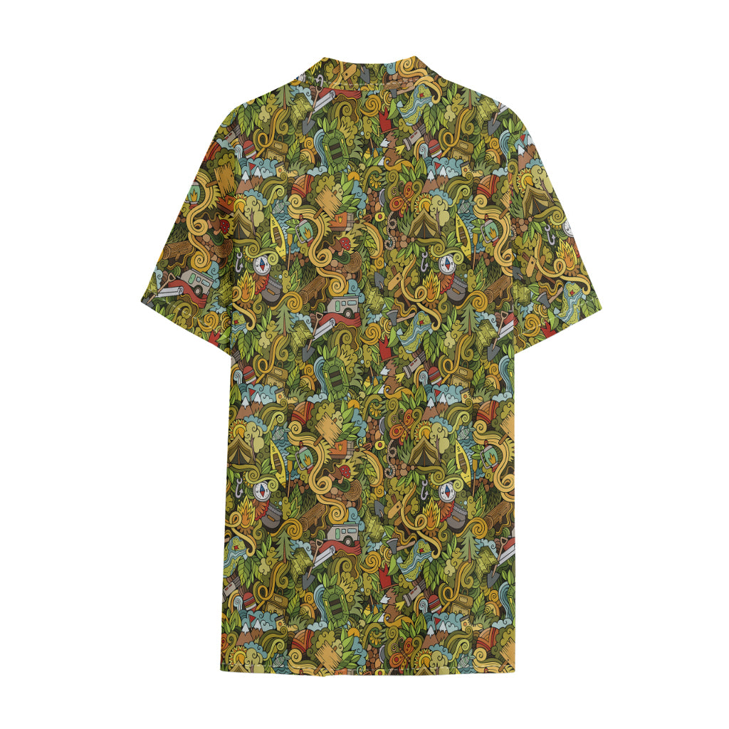 Outdoor Camping Pattern Print Cotton Hawaiian Shirt