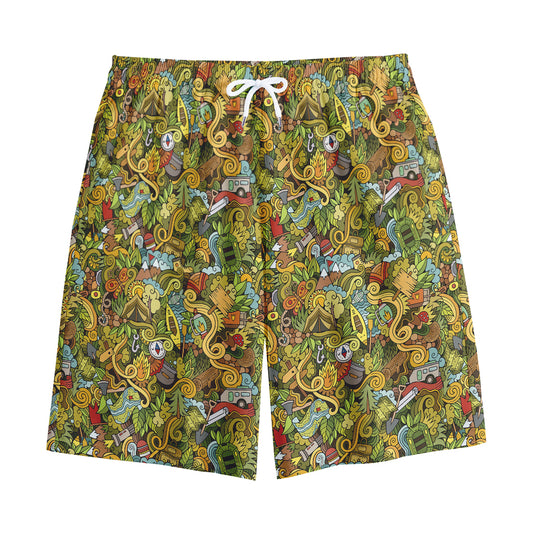 Outdoor Camping Pattern Print Cotton Shorts