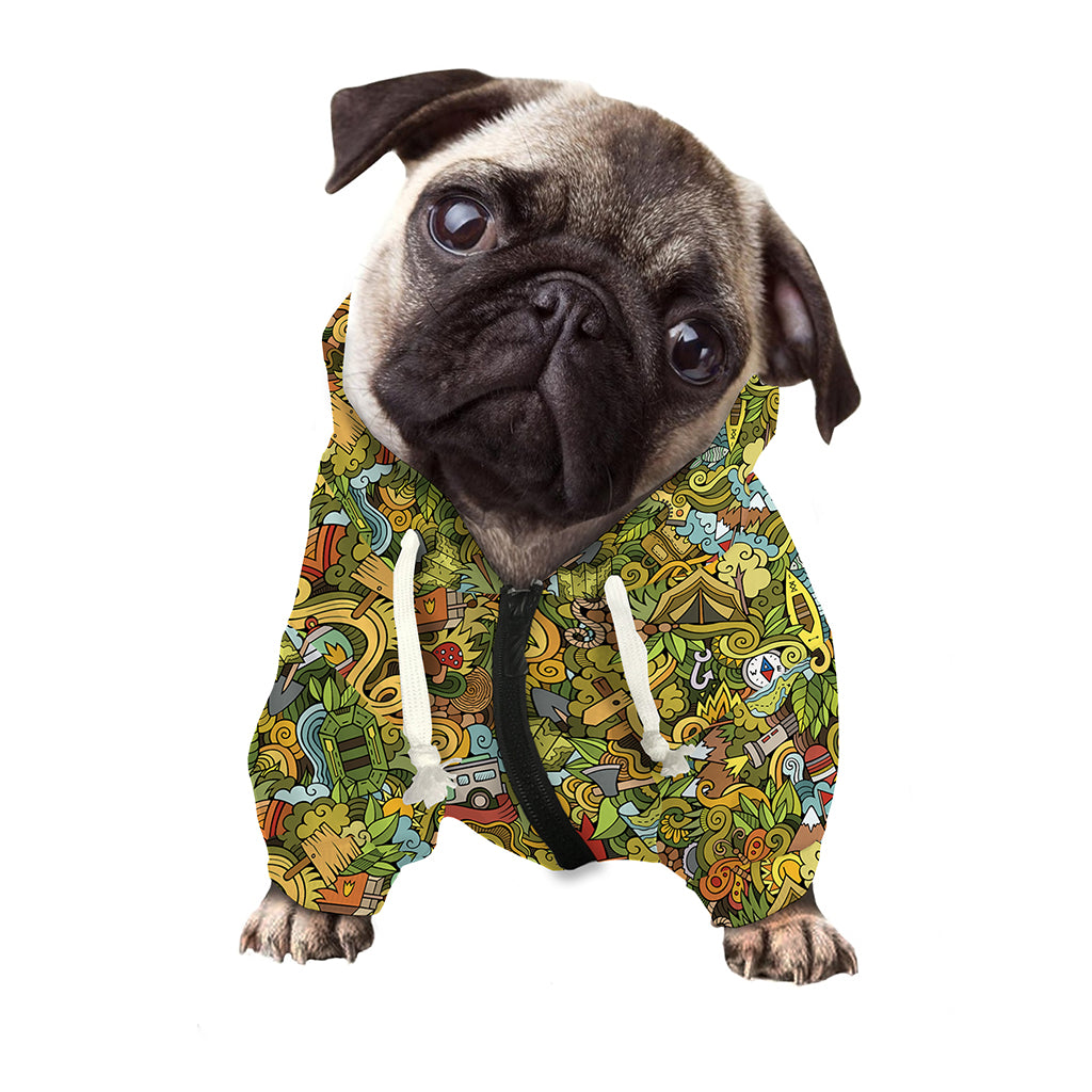 Outdoor Camping Pattern Print Dog Zip Up Hoodie