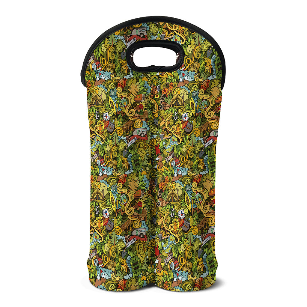 Outdoor Camping Pattern Print Double Neoprene Wine Tote