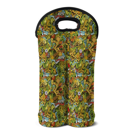 Outdoor Camping Pattern Print Double Neoprene Wine Tote