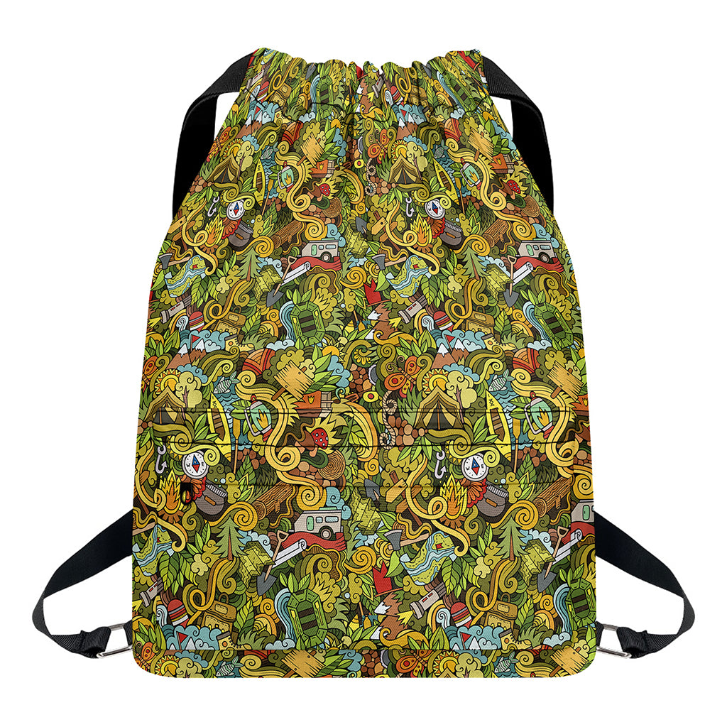 Outdoor Camping Pattern Print Drawstring Backpack
