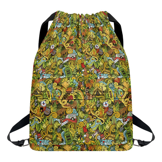 Outdoor Camping Pattern Print Drawstring Backpack