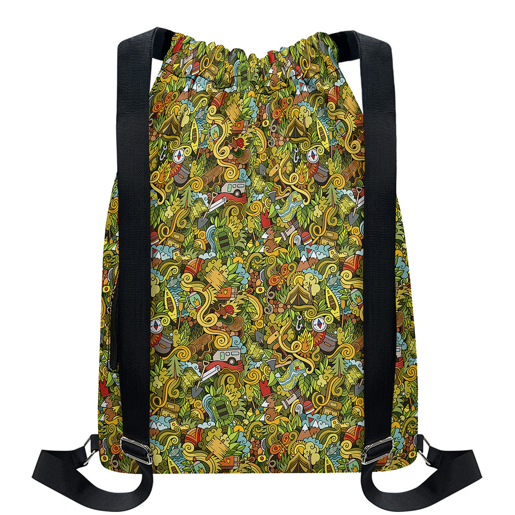 Outdoor Camping Pattern Print Drawstring Backpack