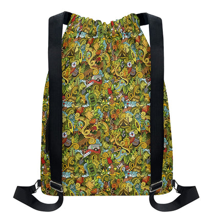 Outdoor Camping Pattern Print Drawstring Backpack