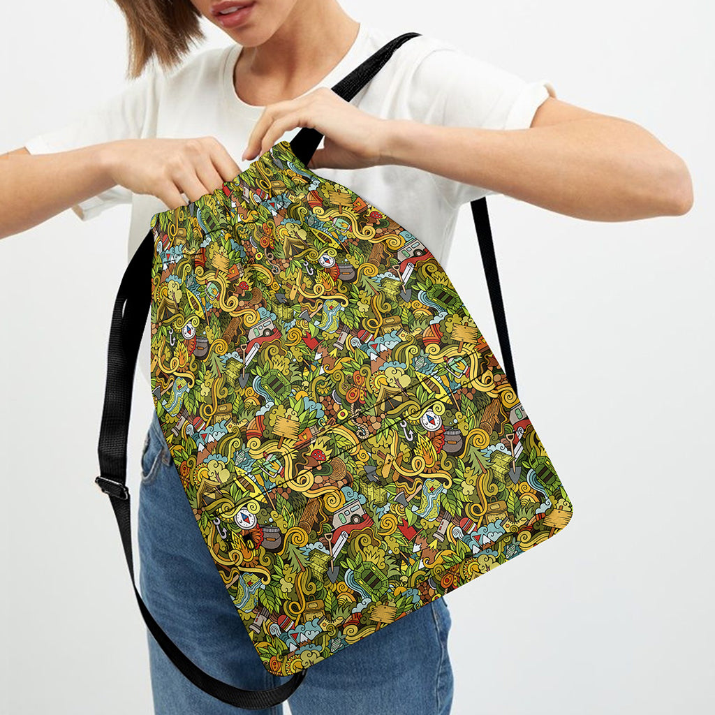 Outdoor Camping Pattern Print Drawstring Backpack