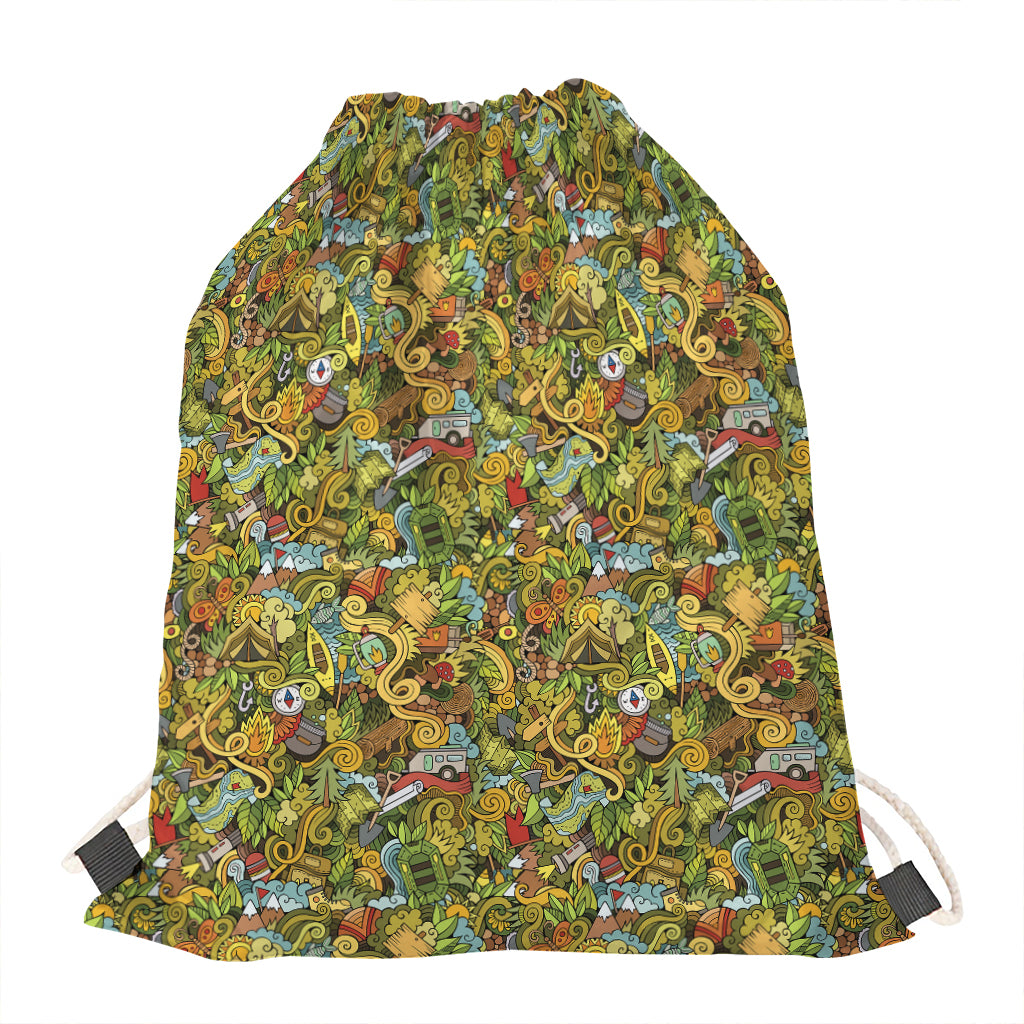 Outdoor Camping Pattern Print Drawstring Bag