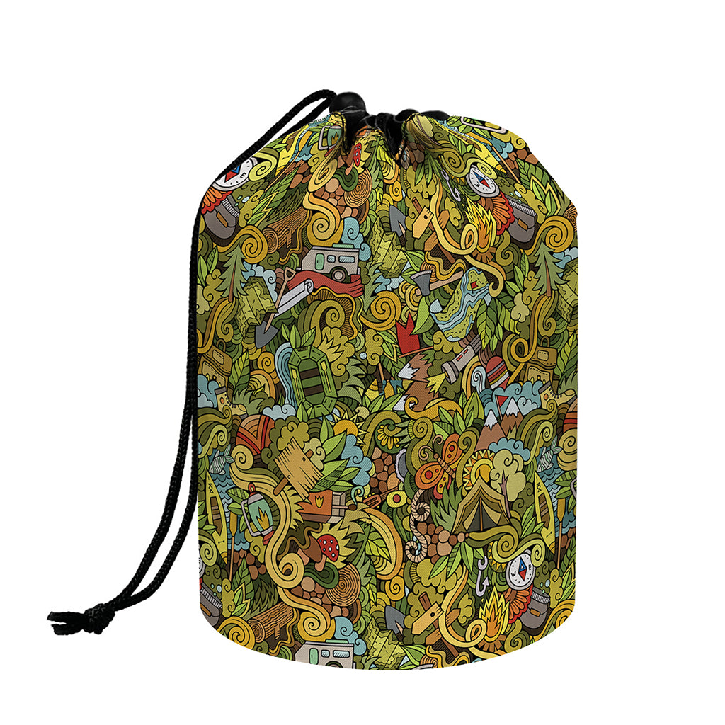 Outdoor Camping Pattern Print Drawstring Makeup Bag