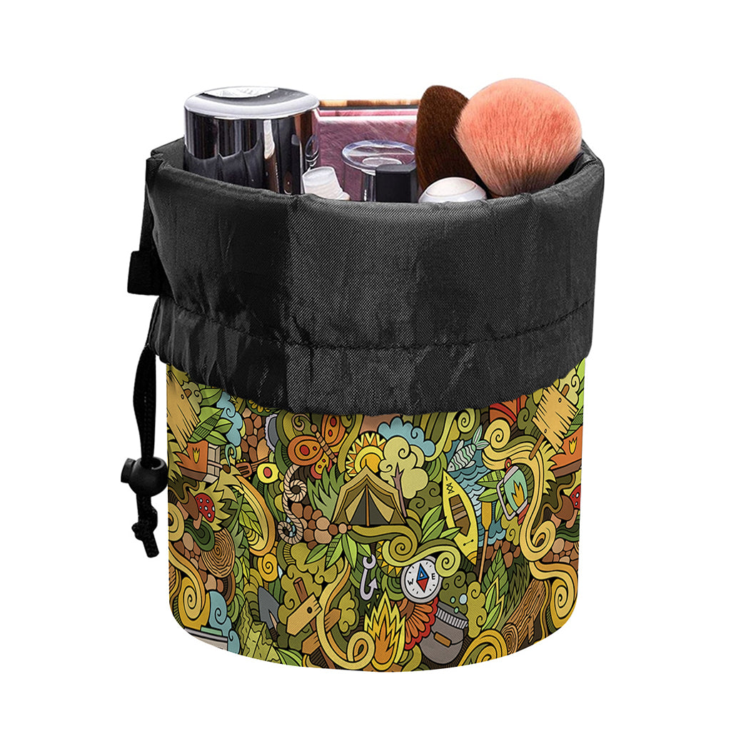 Outdoor Camping Pattern Print Drawstring Makeup Bag
