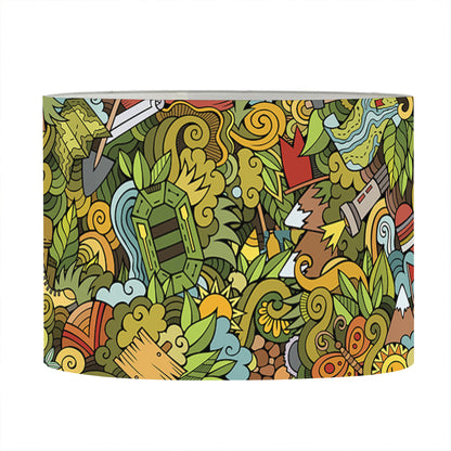 Outdoor Camping Pattern Print Drum Lamp Shade