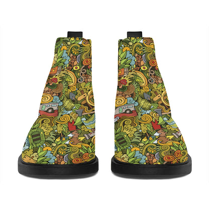 Outdoor Camping Pattern Print Flat Ankle Boots
