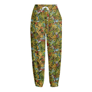 Outdoor Camping Pattern Print Fleece Lined Knit Pants