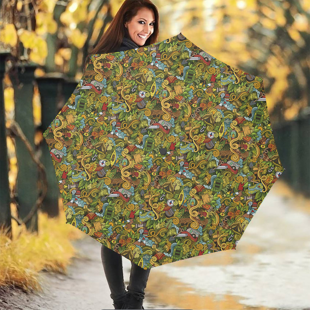 Outdoor Camping Pattern Print Foldable Umbrella