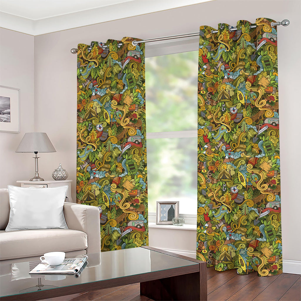 Outdoor Camping Pattern Print Grommet Curtains