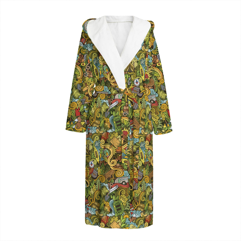 Outdoor Camping Pattern Print Hooded Bathrobe