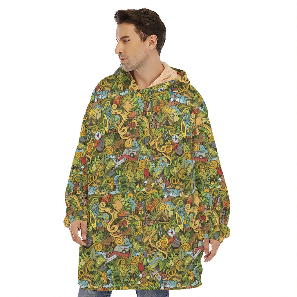 Outdoor Camping Pattern Print Hoodie Blanket