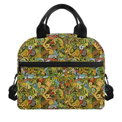 Outdoor Camping Pattern Print Insulated Lunch Bag