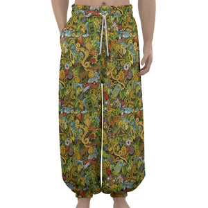 Outdoor Camping Pattern Print Lantern Pants