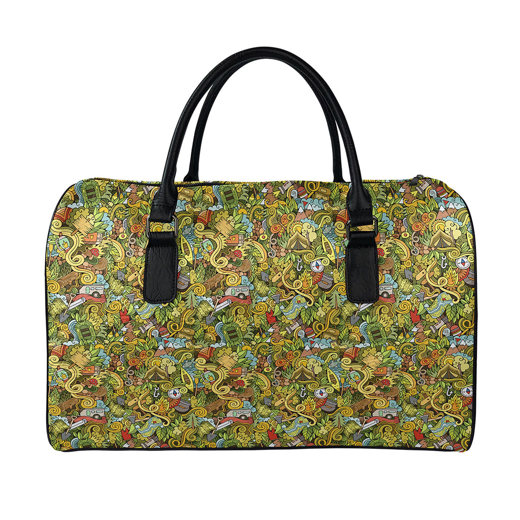 Outdoor Camping Pattern Print Leather Duffle Bag