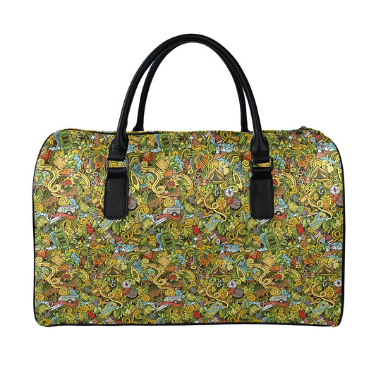 Outdoor Camping Pattern Print Leather Duffle Bag