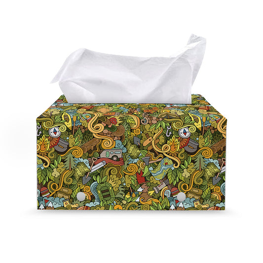 Outdoor Camping Pattern Print Leather Tissue Box Cover