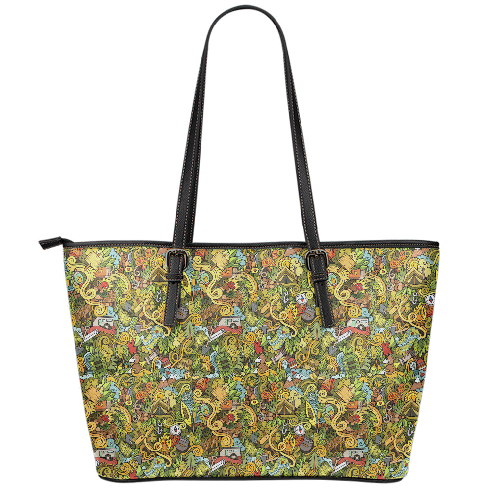 Outdoor Camping Pattern Print Leather Tote Bag