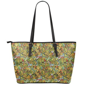 Outdoor Camping Pattern Print Leather Tote Bag