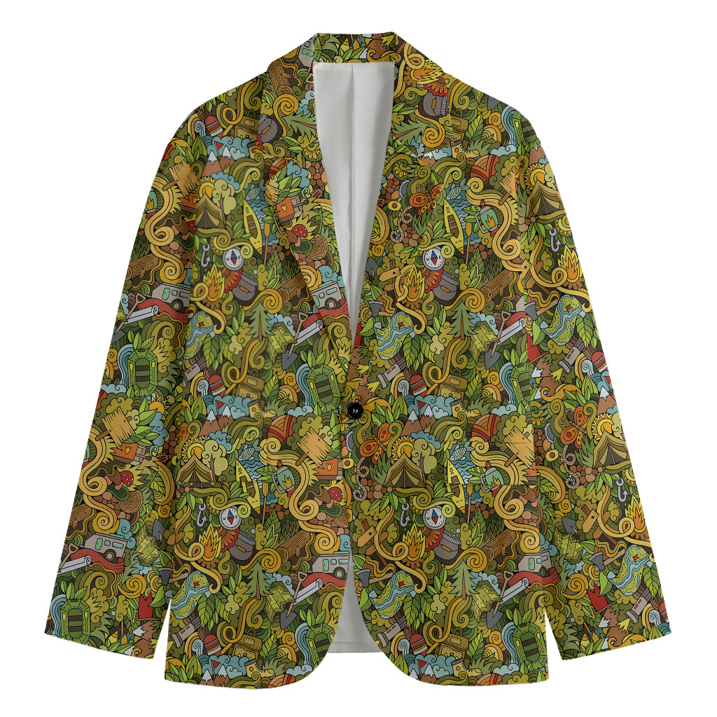 Outdoor Camping Pattern Print Men's Blazer