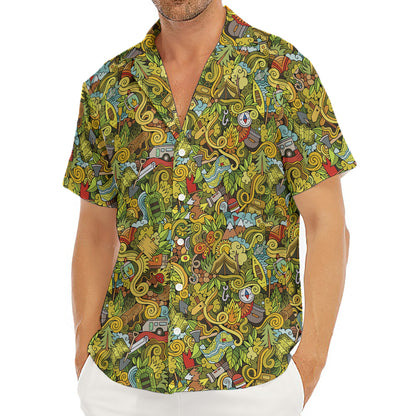 Outdoor Camping Pattern Print Men's Deep V-Neck Shirt