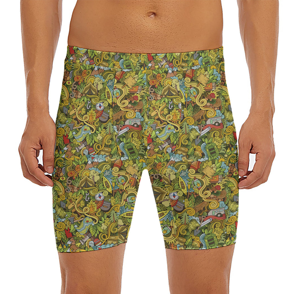 Outdoor Camping Pattern Print Men's Long Boxer Briefs