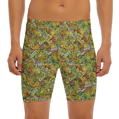 Outdoor Camping Pattern Print Men's Long Boxer Briefs