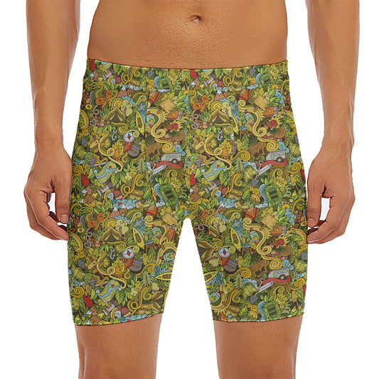 Outdoor Camping Pattern Print Men's Long Boxer Briefs