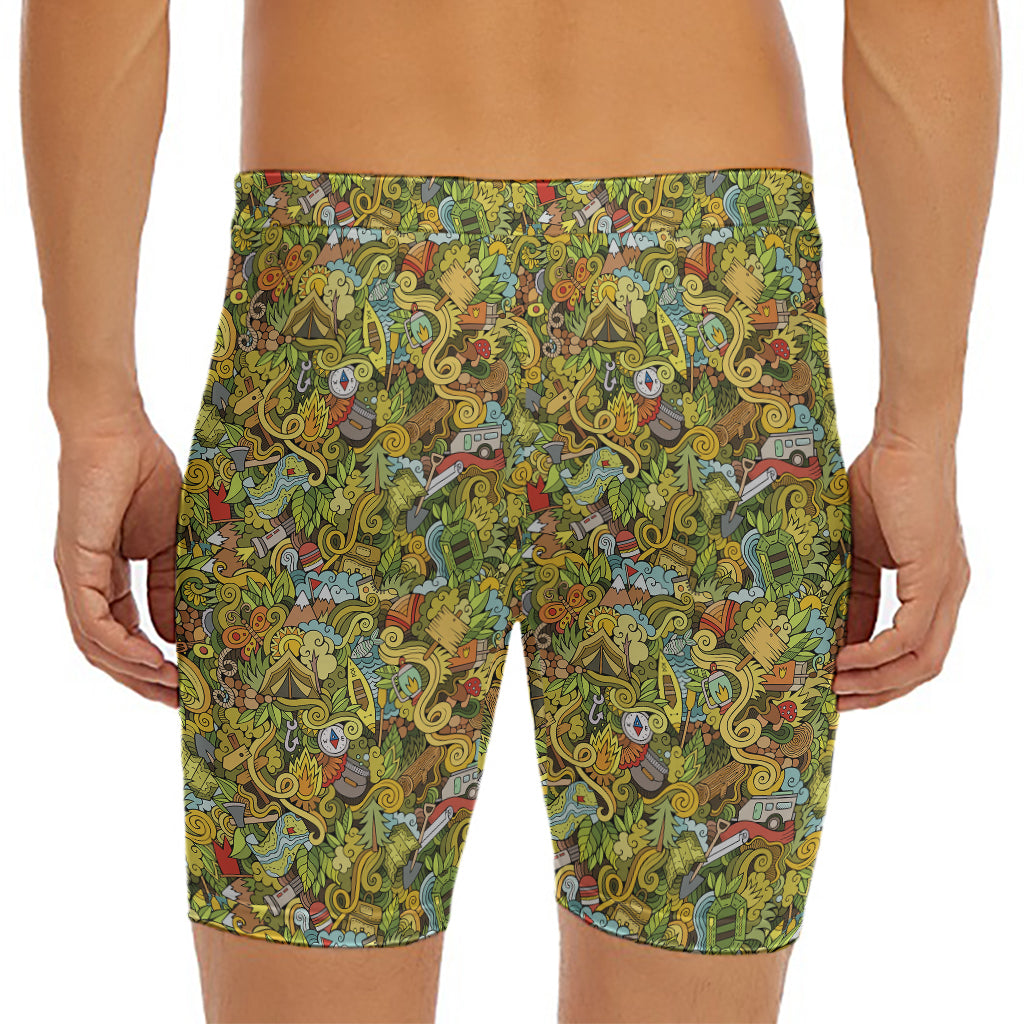 Outdoor Camping Pattern Print Men's Long Boxer Briefs