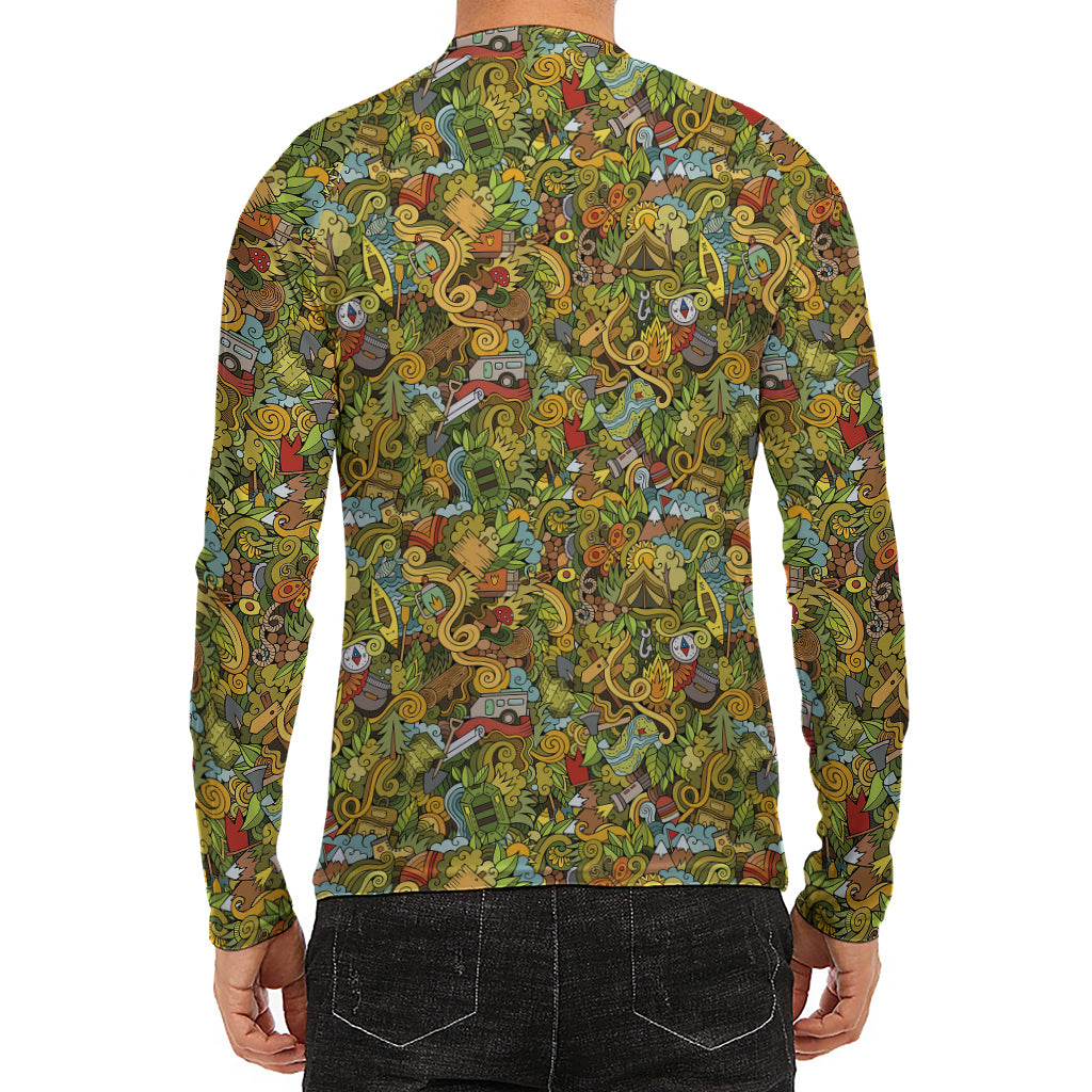 Outdoor Camping Pattern Print Men's Long Sleeve Rash Guard