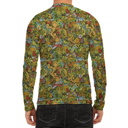 Outdoor Camping Pattern Print Men's Long Sleeve Rash Guard