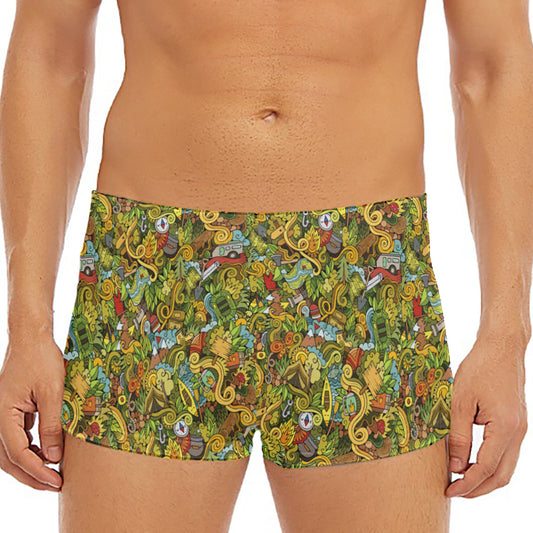 Outdoor Camping Pattern Print Men's Short Boxer Briefs