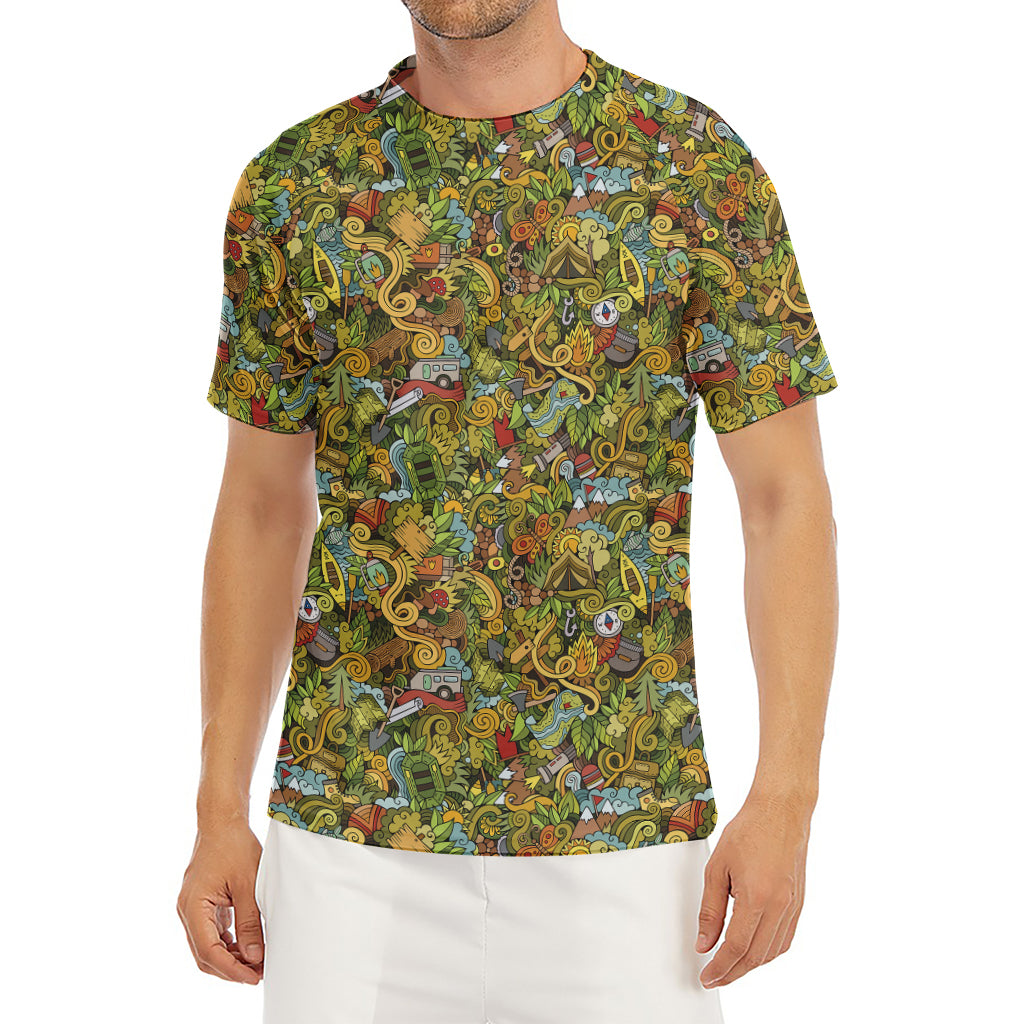 Outdoor Camping Pattern Print Men's Short Sleeve Rash Guard