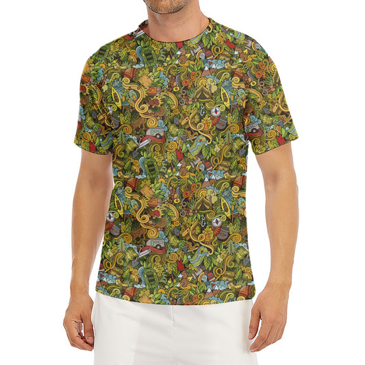 Outdoor Camping Pattern Print Men's Short Sleeve Rash Guard