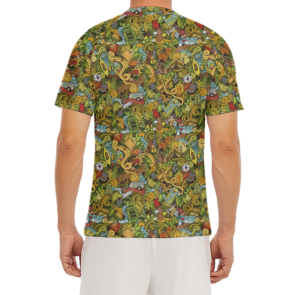 Outdoor Camping Pattern Print Men's Short Sleeve Rash Guard