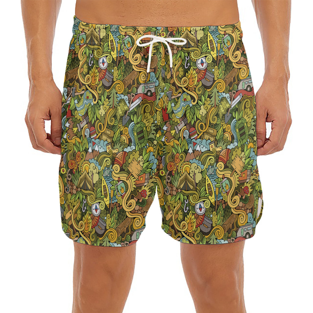 Outdoor Camping Pattern Print Men's Split Running Shorts