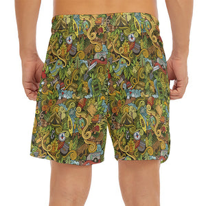 Outdoor Camping Pattern Print Men's Split Running Shorts