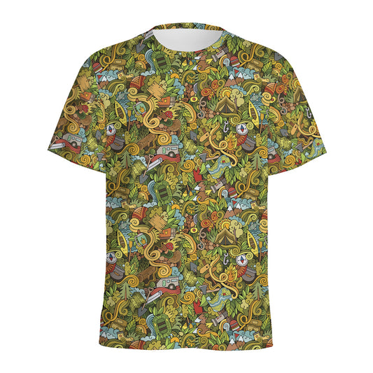 Outdoor Camping Pattern Print Men's Sports T-Shirt